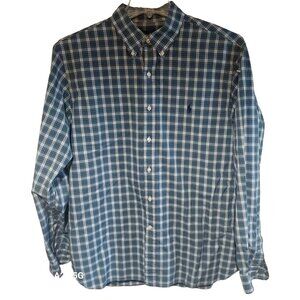 Ralph Lauren Mens Button-Down Long Sleeve Plaid Shirt Size 17/43 Blue Green Cott